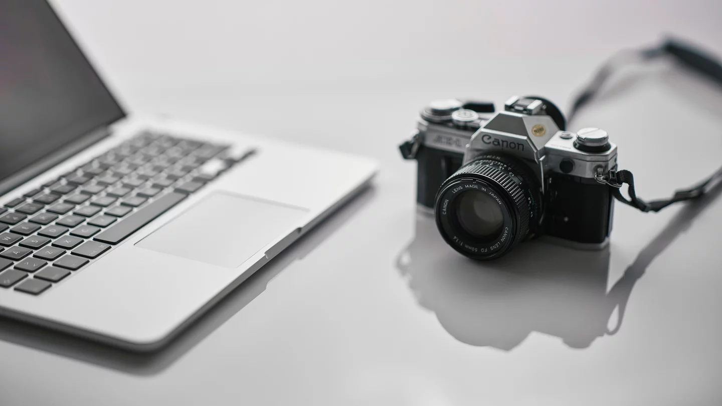 A laptop and camera