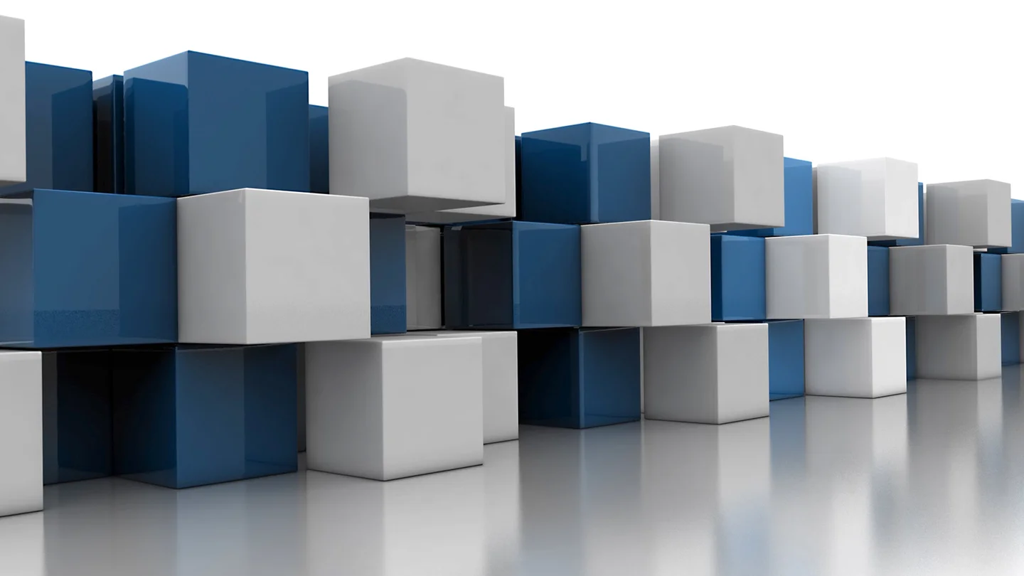 Stacked 3-dimensional white and blue blocks